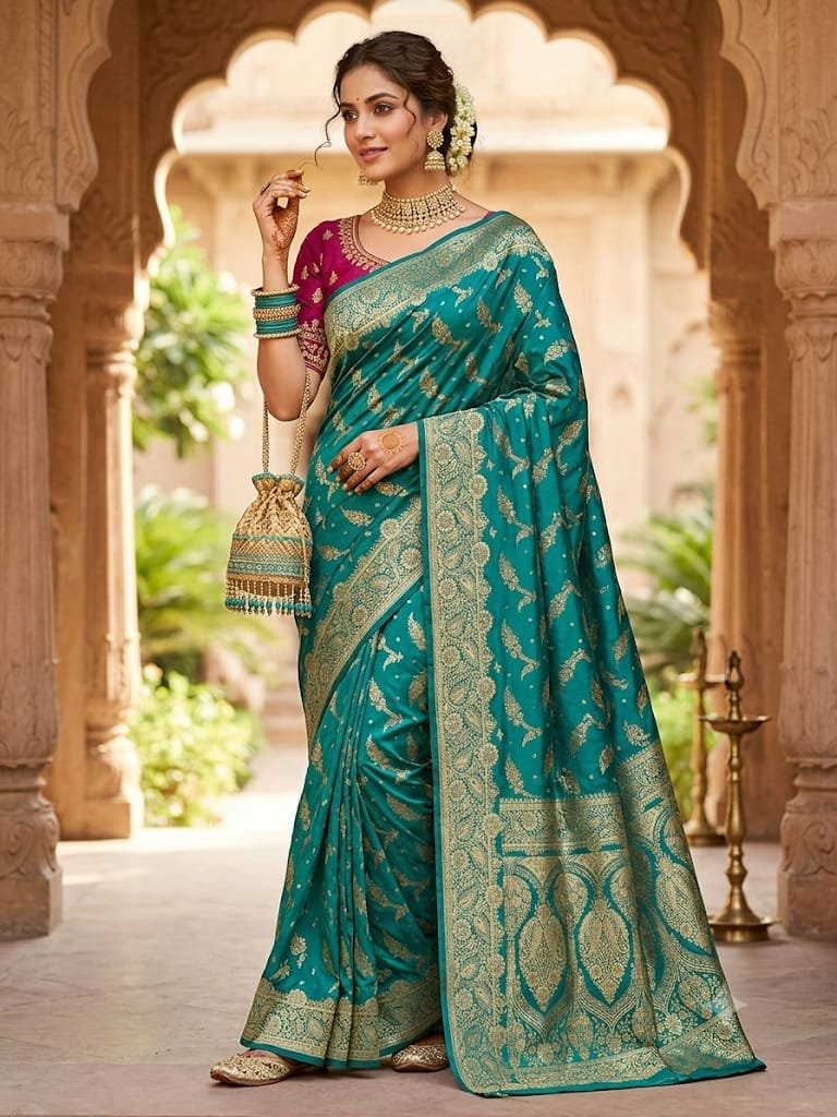 Banarasi semi katan Silk saree with surski ston work  - image 4