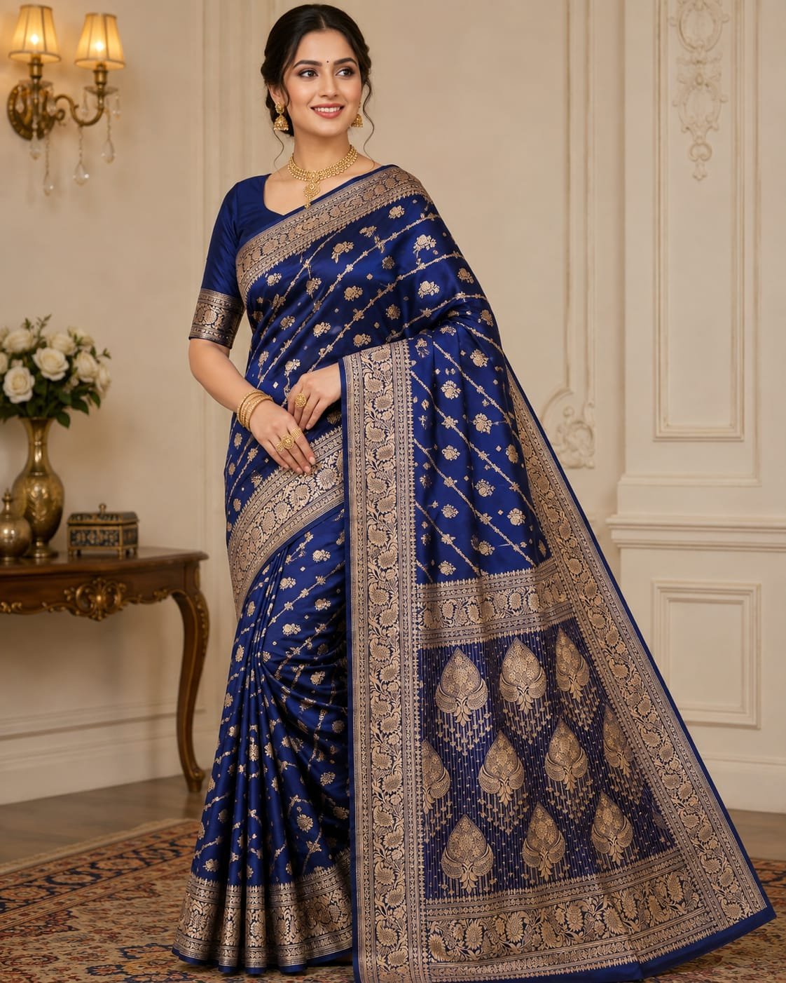 Banarasi art silk saree with surski ston work  - image 4