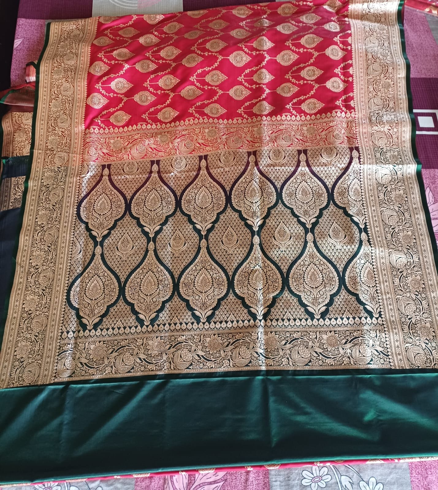 Banarasi art silk contrast saree with surski ston work 