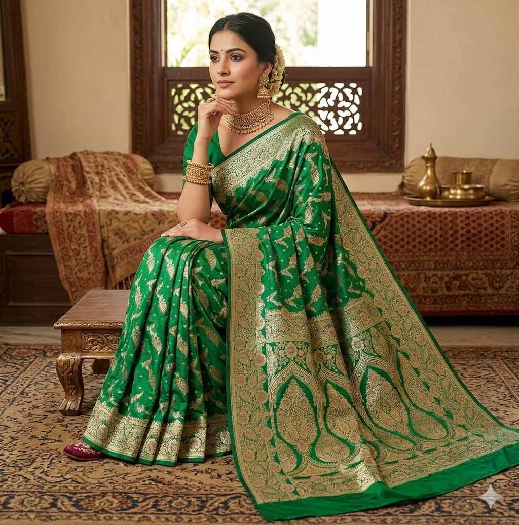 banarasi semi katan silk saree with suraski ston work - image 2